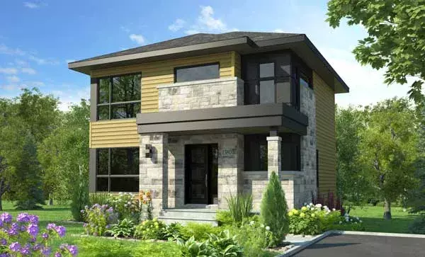 Modern house plans 5-1361 - front exterior, 1,525 sq ft, 3 bed, 1 bath house plans | Monster House Plans