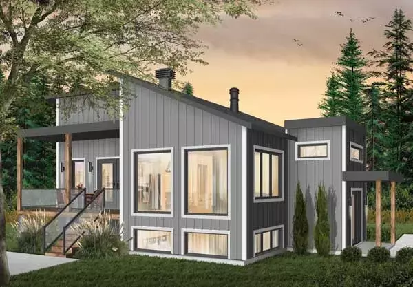Contemporary house plans 5-1363 - front exterior, 1,141 sq ft, 1 bed, 1 bath house plans | Monster House Plans