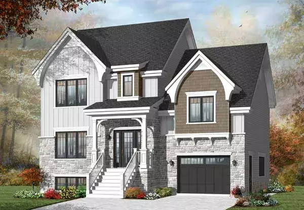 European house plans 5-1364 - front exterior, 1,971 sq ft, 4 bed, 2 bath house plans | Monster House Plans