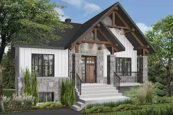 Mountain Rustic house plans 5-1367 - front exterior, 1,020 sq ft, 2 bed, 1 bath house plans | Monster House Plans