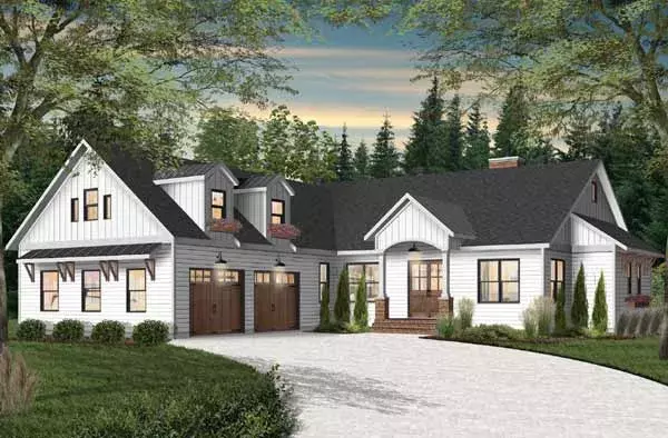 Modern Farmhouse house plans 5-1375 - front exterior, 3,249 sq ft, 3 bed, 2 bath house plans | Monster House Plans