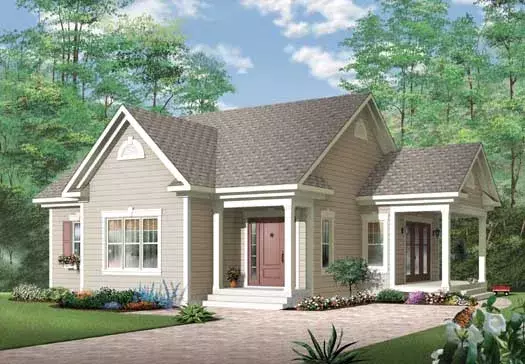 Traditional house plans 5-152 - front exterior, 1,108 sq ft, 1 bed, 1 bath house plans | Monster House Plans