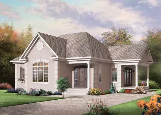 Mediterranean house plans 5-154 - front exterior, 1,108 sq ft, 1 bed, 1 bath house plans | Monster House Plans