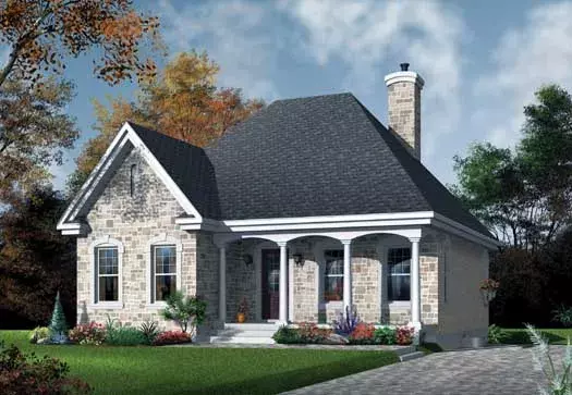 European house plans 5-162 - front exterior, 1,094 sq ft, 2 bed, 1 bath house plans | Monster House Plans