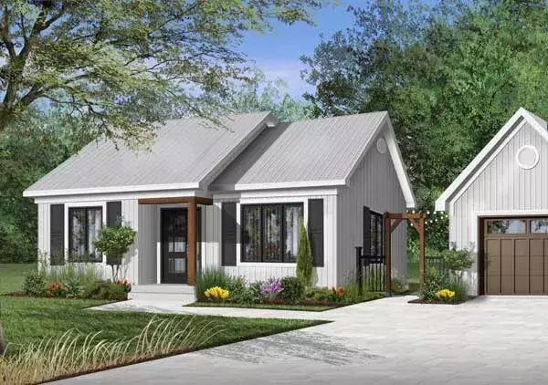Traditional house plans 5-165 - front exterior, 948 sq ft, 2 bed, 1 bath house plans | Monster House Plans