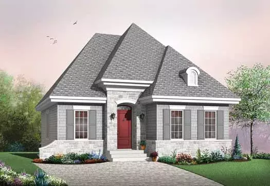 European house plans 5-171 - front exterior, 946 sq ft, 2 bed, 1 bath house plans | Monster House Plans