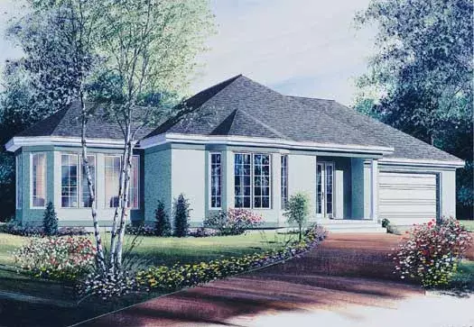 Traditional house plans 5-228 - front exterior, 1,352 sq ft, 2 bed, 1 bath house plans | Monster House Plans