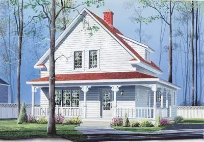 Farmhouse house plans 5-258 - front exterior, 1,501 sq ft, 3 bed, 1 bath house plans | Monster House Plans