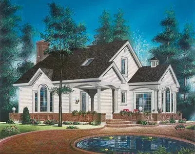 Traditional house plans 5-260 - front exterior, 1,405 sq ft, 3 bed, 1 bath house plans | Monster House Plans