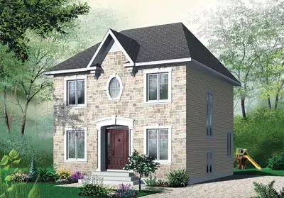European house plans 5-356 - front exterior, 1,500 sq ft, 3 bed, 1 bath house plans | Monster House Plans
