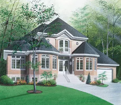 European house plans 5-388 - front exterior, 2,404 sq ft, 3 bed, 2 bath house plans | Monster House Plans