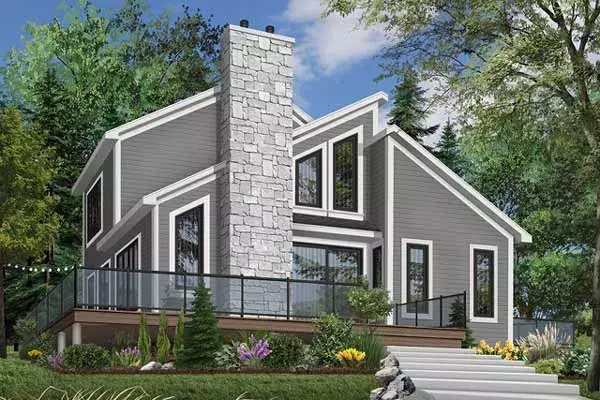 Contemporary house plans 5-450 - front exterior, 1,516 sq ft, 3 bed, 2 bath house plans | Monster House Plans