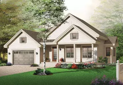 Country house plans 5-589 - front exterior, 1,337 sq ft, 2 bed, 1 bath house plans | Monster House Plans