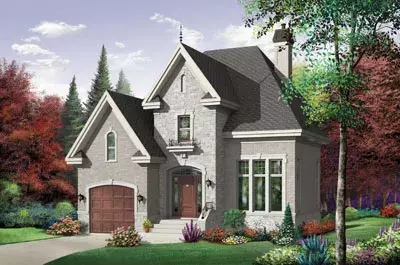 European house plans 5-621 - front exterior, 1,727 sq ft, 3 bed, 2 bath house plans | Monster House Plans