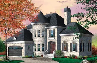 European house plans 5-627 - front exterior, 2,310 sq ft, 3 bed, 2 bath house plans | Monster House Plans