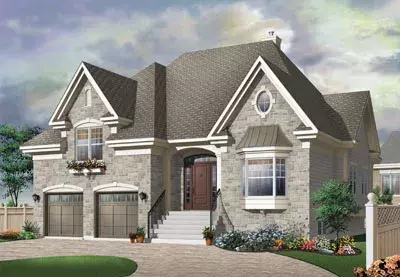 European house plans 5-644 - front exterior, 2,169 sq ft, 4 bed, 2 bath house plans | Monster House Plans
