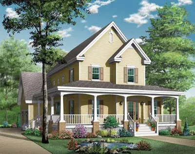 Farmhouse house plans 5-699 - front exterior, 2,008 sq ft, 3 bed, 2 bath house plans | Monster House Plans