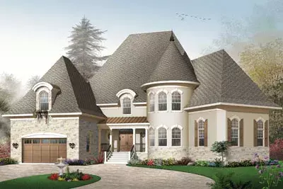 European house plans 5-712 - front exterior, 3,649 sq ft, 4 bed, 2 bath house plans | Monster House Plans