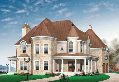 European house plans 5-713 - front exterior, 3,881 sq ft, 3 bed, 2 bath house plans | Monster House Plans