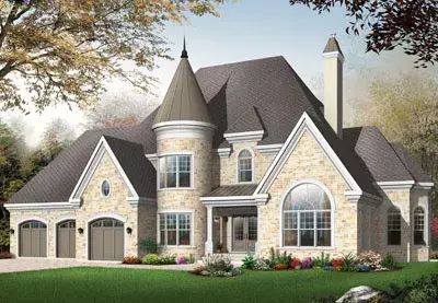 European house plans 5-715 - front exterior, 3,631 sq ft, 3 bed, 3 bath house plans | Monster House Plans