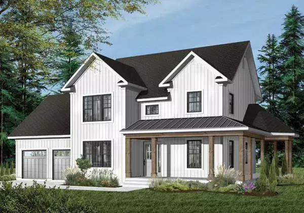 Modern Farmhouse house plans 5-732 - front exterior, 1,740 sq ft, 3 bed, 2 bath house plans | Monster House Plans
