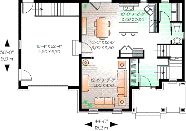 Traditional house plans 5-733 - main floor plan, 1,552 sq ft, 3 bed, 1 bath house plans | Monster House Plans