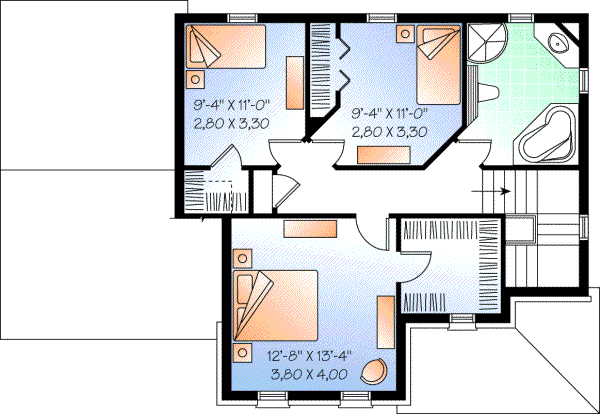 Traditional house plans 5-733 - upper floor plan, 1,552 sq ft, 3 bed, 1 bath house plans | Monster House Plans