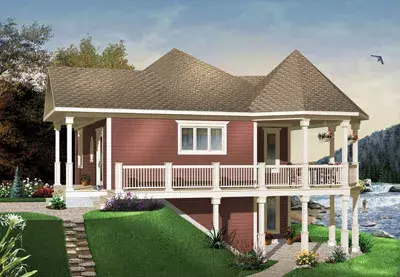 Waterfront house plans 5-736 - front exterior, 840 sq ft, 1 bed, 1 bath house plans | Monster House Plans