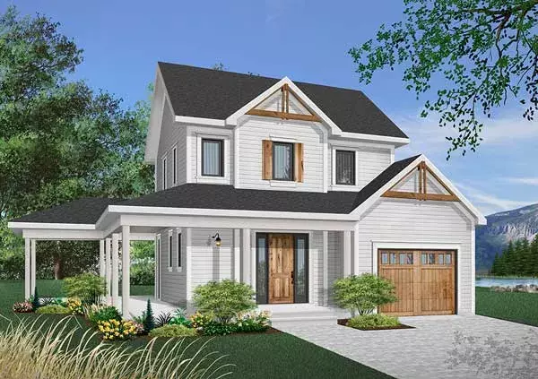 Farmhouse house plans 5-737 - front exterior, 1,810 sq ft, 2 bed, 1 bath house plans | Monster House Plans