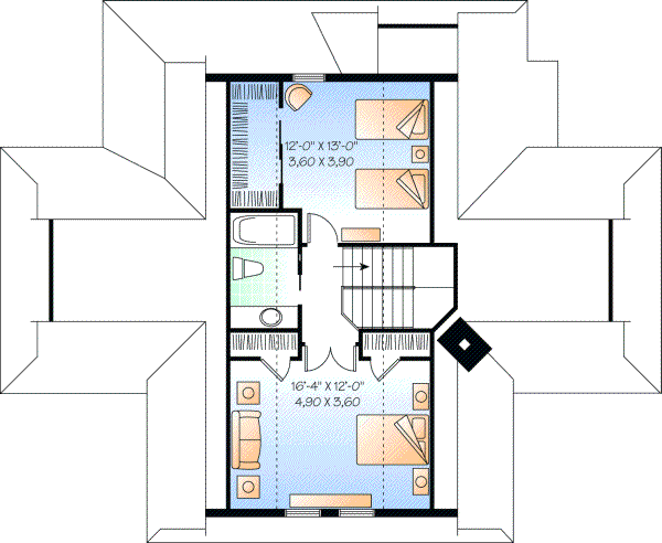 Traditional house plans 5-746 - upper floor plan, 1,832 sq ft, 3 bed, 2 bath house plans | Monster House Plans