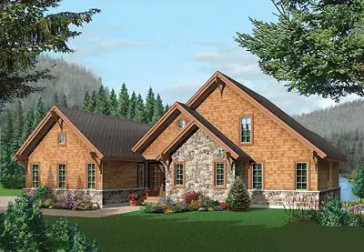 Shingle house plans 5-754 - front exterior, 3,506 sq ft, 3 bed, 2 bath house plans | Monster House Plans