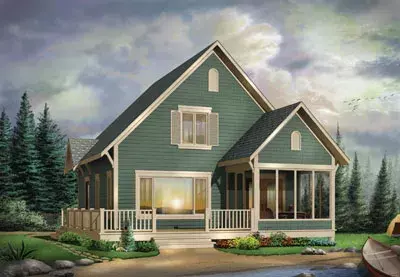 Country house plans 5-758 - front exterior, 1,381 sq ft, 3 bed, 1 bath house plans | Monster House Plans
