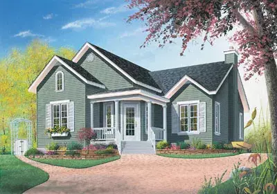 Country house plans 5-786 - front exterior, 1,006 sq ft, 2 bed, 1 bath house plans | Monster House Plans