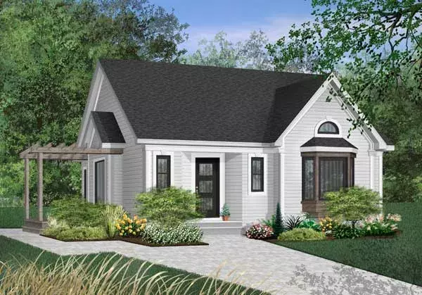 Cottage house plans 5-792 - front exterior, 1,262 sq ft, 2 bed, 1 bath house plans | Monster House Plans