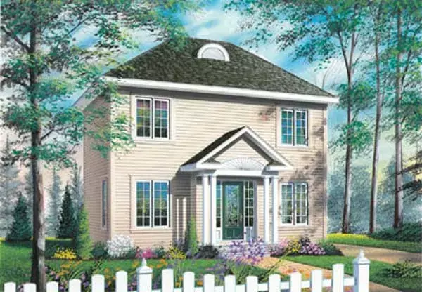 Early American house plans 5-815 - front exterior, 1,288 sq ft, 3 bed, 1 bath house plans | Monster House Plans