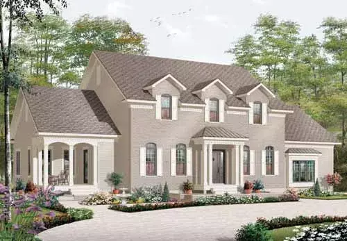 European house plans 5-897 - front exterior, 3,126 sq ft, 5 bed, 4 bath house plans | Monster House Plans