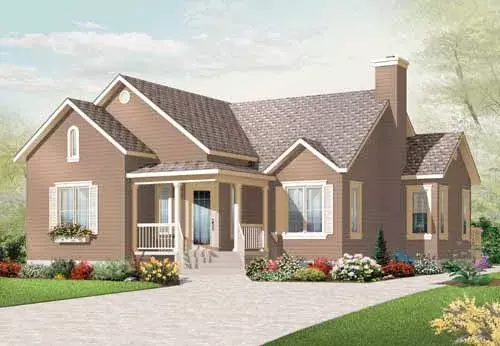 Traditional house plans 5-919 - front exterior, 1,201 sq ft, 3 bed, 1 bath house plans | Monster House Plans