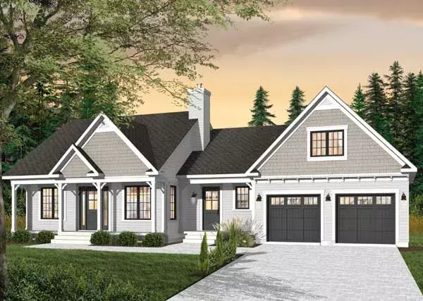 Sunbelt house plans 5-972 - front exterior, 1,432 sq ft, 3 bed, 2 bath house plans | Monster House Plans