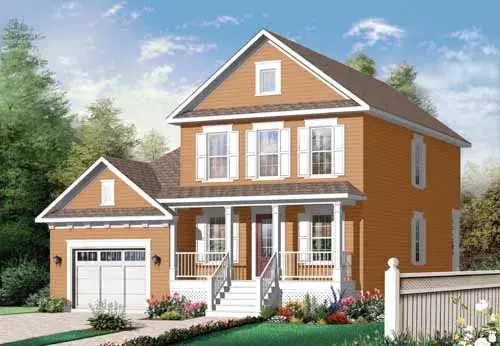 Early American house plans 5-980 - front exterior, 1,741 sq ft, 3 bed, 1 bath house plans | Monster House Plans