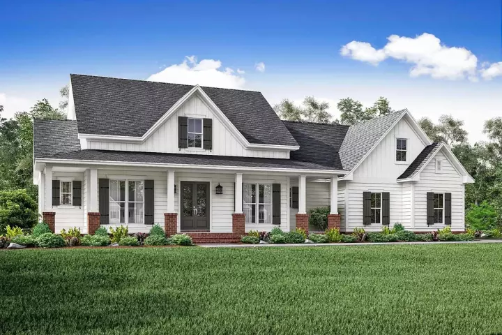 Modern Farmhouse house plans 50-207 - front exterior, 2,469 sq ft, 3 bed, 3 bath house plans | Monster House Plans
