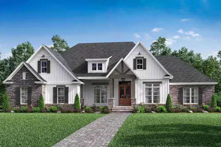 Modern Farmhouse house plans 50-281 - front exterior, 2,589 sq ft, 4 bed, 2 bath house plans | Monster House Plans