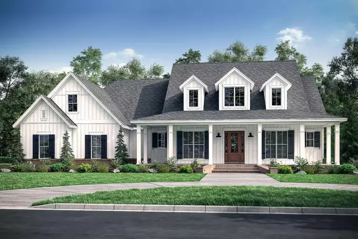 Modern Farmhouse house plans 50-283 - front exterior, 2,926 sq ft, 4 bed, 3 bath house plans | Monster House Plans