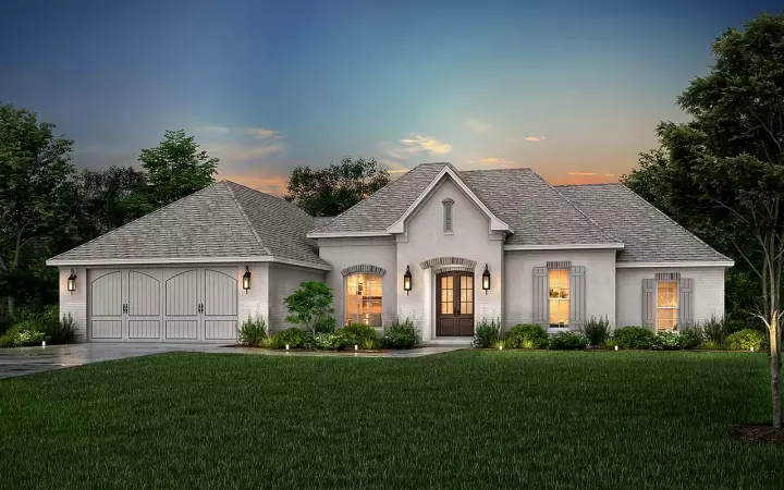 European house plans 50-337 - front exterior, 2,000 sq ft, 4 bed, 2 bath house plans | Monster House Plans