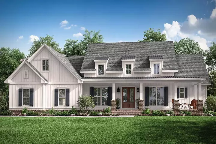 Modern Farmhouse house plans 50-390 - front exterior, 2,570 sq ft, 3 bed, 2 bath house plans | Monster House Plans