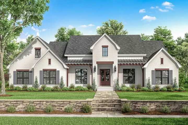 Modern Farmhouse house plans 50-392 - front exterior, 2,751 sq ft, 4 bed, 3 bath house plans | Monster House Plans
