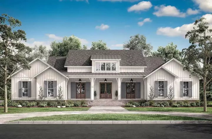 Modern Farmhouse house plans 50-393 - front exterior, 3,076 sq ft, 4 bed, 3 bath house plans | Monster House Plans