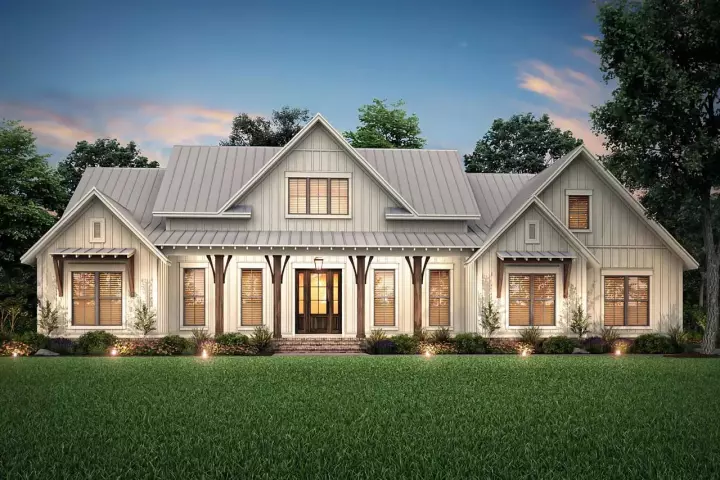 Modern Farmhouse house plans 50-397 - front exterior, 2,553 sq ft, 3 bed, 2 bath house plans | Monster House Plans