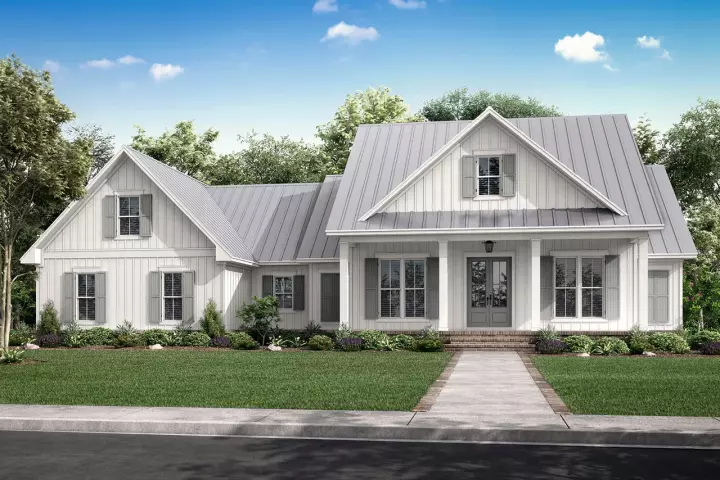 Modern Farmhouse house plans 50-407 - front exterior, 2,428 sq ft, 3 bed, 2 bath house plans | Monster House Plans