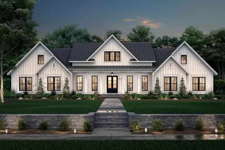 Modern Farmhouse house plans 50-410 - front exterior, 3,086 sq ft, 4 bed, 3 bath house plans | Monster House Plans