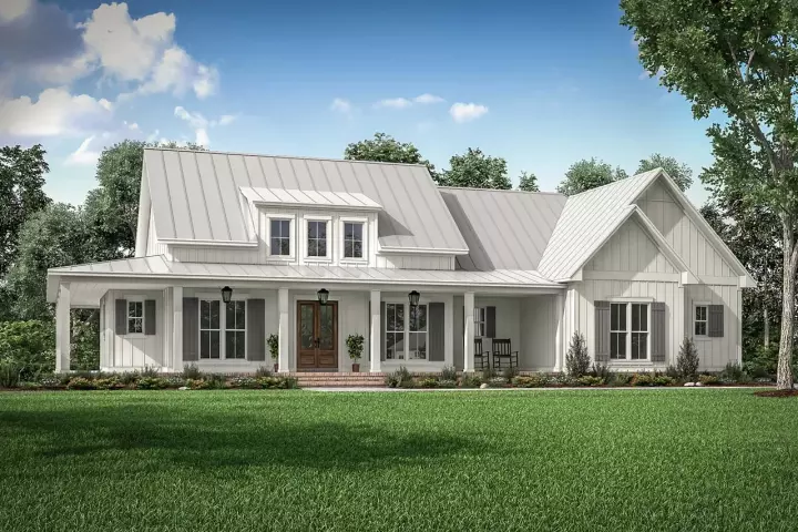 Modern Farmhouse house plans 50-411 - front exterior, 2,395 sq ft, 3 bed, 2 bath house plans | Monster House Plans